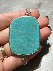 XL Sterling Silver Dipped Turquoise GRADE A slice, beads magnesite long oval mandala necklace spider vein striped pendant blue green teal