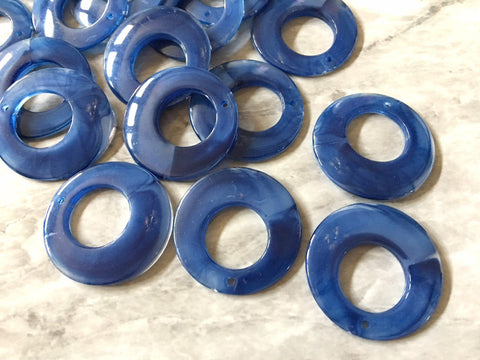 Blue translucent swirl Tortoise Shell Necklace or Earring Pendant beads, 1 hole circle pendant beads, necklace earrings jewelry royal navy