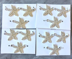 WHOLESALE Silver & rhinestone crystal pave stone starfish connector beads, diamond star 2 hole bracelet earring necklace jewelry