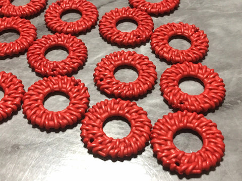 Red Ratton Acrylic Beads, circle cutout acrylic 32mm Earring Necklace pendant bead, one hole at top DIY blanks rattan straw hay