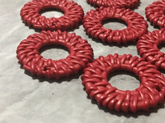 Maroon Red Ratton Acrylic Beads, circle cutout acrylic 32mm Earring Necklace pendant bead, one hole at top DIY blanks rattan straw hay