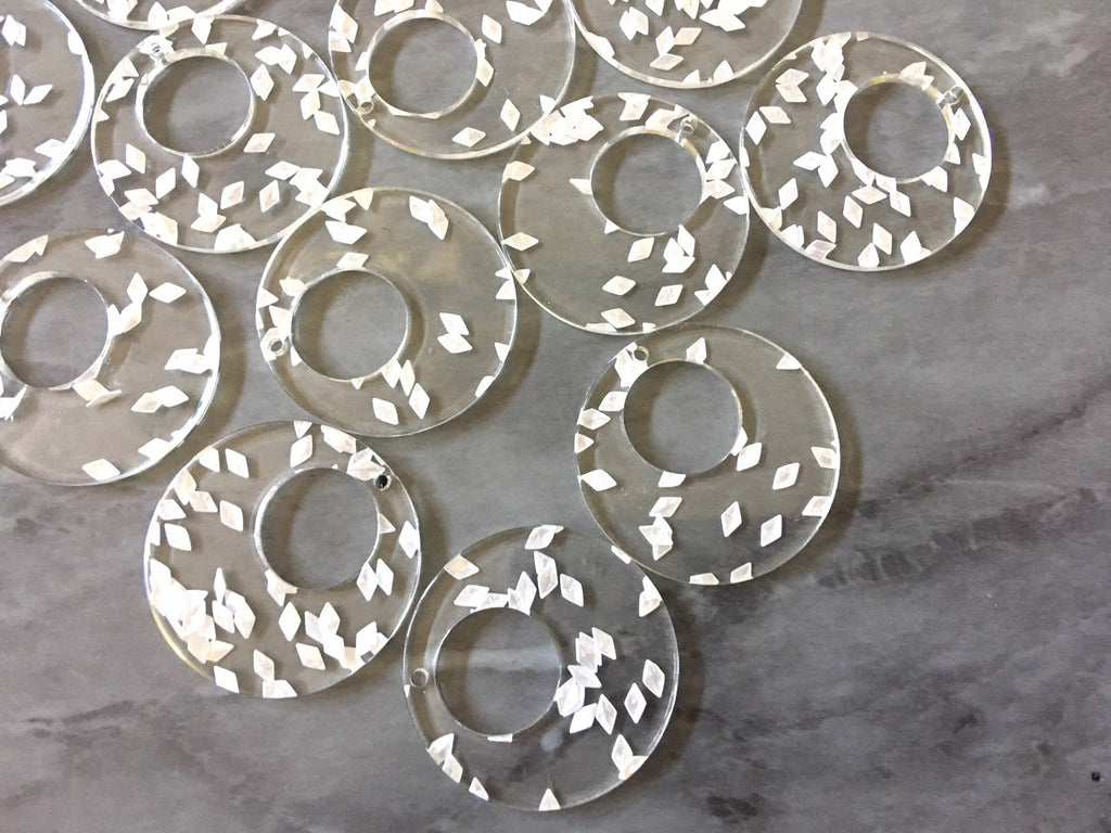 Clear Resin Silver Sprinkles Acrylic Blanks Cutout, Circle blanks, earring bead jewelry making, 34mm circle jewelry, 1 Hole circle