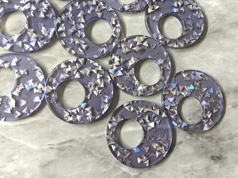 Purple Resin silver Sprinkles Acrylic Blanks Cutout, Circle blanks, earring bead jewelry making, 34mm circle jewelry, 1 Hole circle lilac