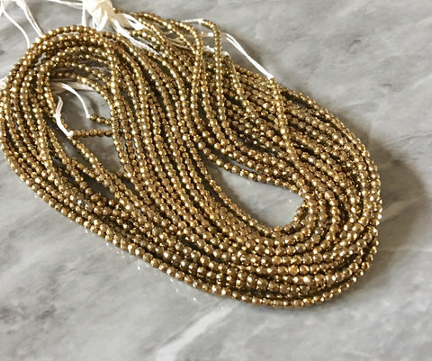 Gold Electroplate 1780 Beads WHOLESALE faceted Synthetic Hematite Bead 10 Strands, 2mm metallic gold jewelry long necklace