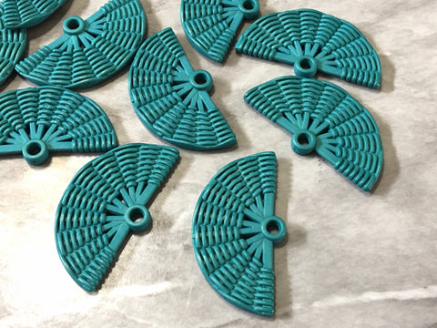 Ratton TEAL Acrylic Beads, half moon fan cutout acrylic 48mm Earring Necklace pendant bead, one hole at top DIY blanks rattan straw hay