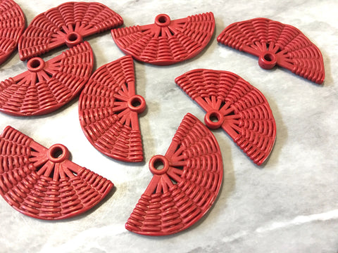 Ratton RED Acrylic Beads, half moon fan cutout acrylic 48mm Earring Necklace pendant bead, one hole top DIY blanks rattan straw hay maroon