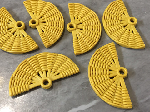 Ratton YELLOW Acrylic Beads, half moon fan cutout acrylic 48mm Earring Necklace pendant bead, one hole at top DIY blanks rattan straw hay