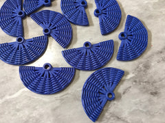 Ratton DARK BLUE Acrylic Beads, half moon fan cutout acrylic 48mm Earring Necklace pendant bead, one hole at top DIY blanks rattan straw hay