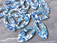 White Royal Blue Acrylic Blanks Cutout, teardrop blanks, long oval earring pendant jewelry making, 42mm jewelry blanks, 1 Hole acetate