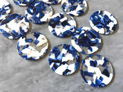 Blue & White Tortoise Shell Acrylic Blanks Cutout, Circle blanks, earring bead jewelry making, 30mm jewelry 1 Hole circle bangle single