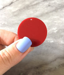 Cherry Red Shiny Acrylic Blanks Cutout, Circle blanks, earring pendant jewelry making, 35mm circle jewelry, 1 Hole circle bangle pendant