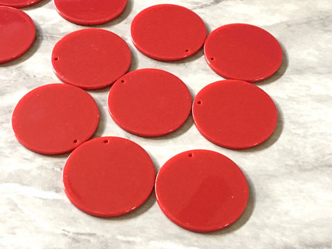 Cherry Red Shiny Acrylic Blanks Cutout, Circle blanks, earring pendant jewelry making, 35mm circle jewelry, 1 Hole circle bangle pendant