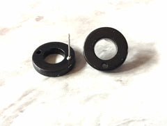 18 Black round post earring circle blanks, black drop earring, black stud earring, black jewelry, silver dangle DIY earring mod making round