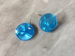 14mm BLUE acrylic post earring round blanks, brown round earring, stud earring, drop dangle earring making colorful jewelry blanks circle
