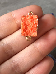 Orange Coral Rectangle Druzy Beads with 2 Holes, Faux Druzy Connector Beads, gold druzy, druzy bracelet, druzy bangle, bracelet jewelry