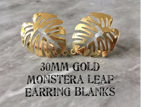 Palm Tree Leaf metallic gold 30mm pendants, 1 HOLE jewelry DIY blanks, earrings oval gold earrings geometric boho monstera leaf