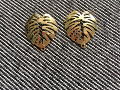 Palm Tree Leaf metallic gold 30mm pendants, 1 HOLE jewelry DIY blanks, earrings oval gold earrings geometric boho monstera leaf