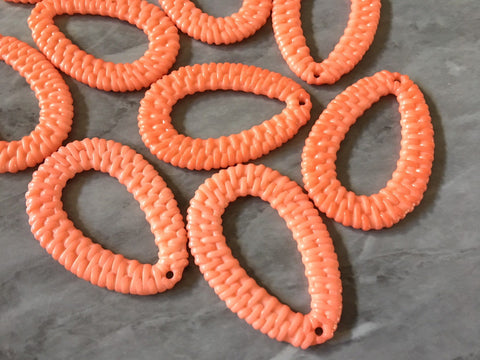 Orange Coral Ratton Acrylic Beads, teardrop cutout acrylic 50mm Earring Necklace pendant bead, one hole at top DIY blanks rattan straw hay