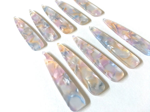 White PASTEL Shell Tortoise Shell Beads, geometric shape acrylic 56mm Long Earring or Necklace pendant bead 1 one hole, mother of pearl