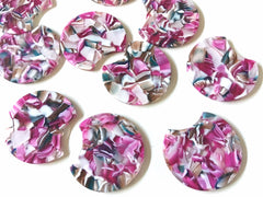 Pink Mosaic Beads, circle cutout acrylic 36mm Earring Necklace pendant bead one hole top, white pink blush green acrylic circular