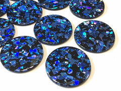 Blue & Silver Sparkle Glitter Foil on Black Tortoise Shell Beads, circle cutout acrylic 36mm Earring Necklace pendant bead one hole at top