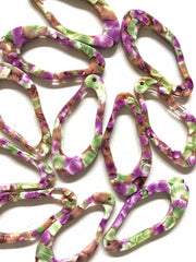 Purple & brown white FLORAL white Tortoise Shell Beads, oval cutout acrylic 44mm Earring Necklace pendant bead one hole at top