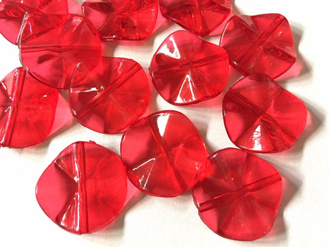 Flutter RED round Beads, circular 26mm Large wavy acrylic resin beads, bangle bracelet statement necklace jewelry making