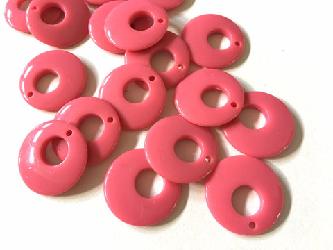 Mod Style PINK acrylic beads, 26mm earring chunky craft supplies, jewelry making necklace, round circle jewelry circular 70's glam