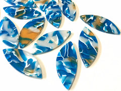 Blue & Orange Mosaic resin Beads, feather cutout acrylic 41mm Earring Necklace pendant bead one hole top, white acrylic leaf Virginia