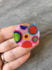 Blush Pink & Polka Dot Beads, circle cutout acrylic 36mm Earring Necklace pendant boho, one hole top colorful acrylic DIY jewelry round