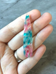 Pink & Green Mosaic Beads, geometric shape acrylic 56mm Long Earring or Necklace pendant bead 1 one hole jewelry watercolor