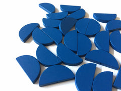 Royal Blue Half Moon Wood Beads, semi circle painted beads 31mm beads, craft supplies, bangle bracelets earrings or necklaces jewelry