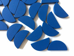 Royal Blue Half Moon Wood Beads, semi circle painted beads 31mm beads, craft supplies, bangle bracelets earrings or necklaces jewelry