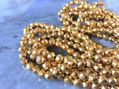 Non-magnetic gold plated Synthetic Hematite Beads Strands Grade A Faceted Round, Gold 6mm 15" strand metallic shiny ball jewelry SALE