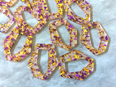 Royal Purple & Gold Confetti rectangle Resin Beads, geometric acrylic 41mm Earring Necklace pendant bead 1 one hole at top, square jewelry