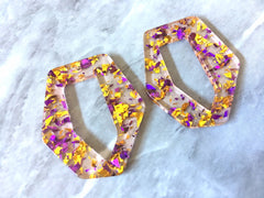 Royal Purple & Gold Confetti rectangle Resin Beads, geometric acrylic 41mm Earring Necklace pendant bead 1 one hole at top, square jewelry