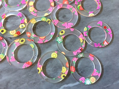 Rainbow Fruit Beads, circle cutout acrylic 36mm Earring Necklace pendant boho, one hole top colorful acrylic DIY jewelry round