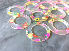 Rainbow Fruit Beads, circle cutout acrylic 36mm Earring Necklace pendant boho, one hole top colorful acrylic DIY jewelry round