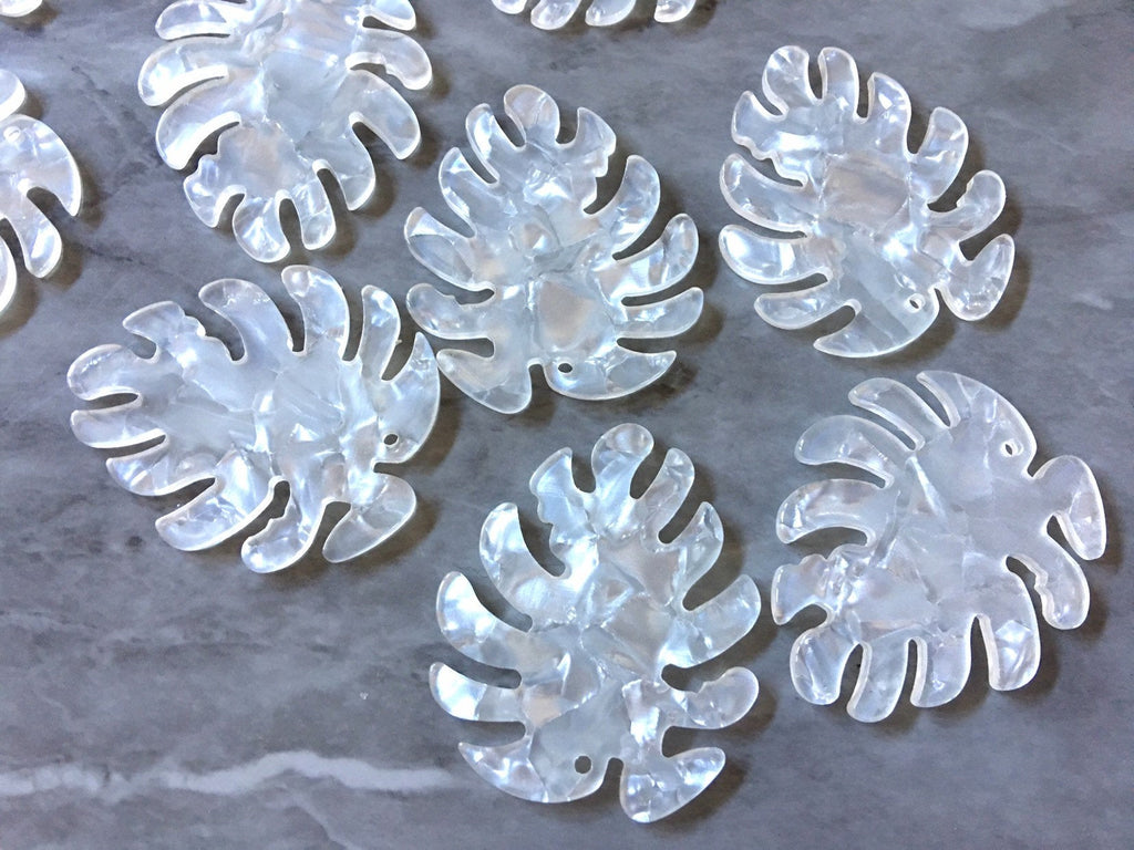 White Mosaic Large Tortoise Shell Palm Leaf Monstera Acrylic Earring Blanks, acrylic blanks, resin palm tree leaves jewelry, lucite plastic