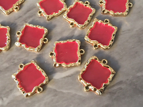 Dark Pink Resin in Gold Setting Connector Beads, 18mm hot pink beads jewelry, gold findings for earrings necklaces