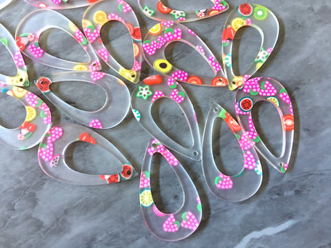 Rainbow Fruit Beads, teardrop cutout acrylic 40mm Earring Necklace pendant boho, one hole top colorful acrylic DIY jewelry round