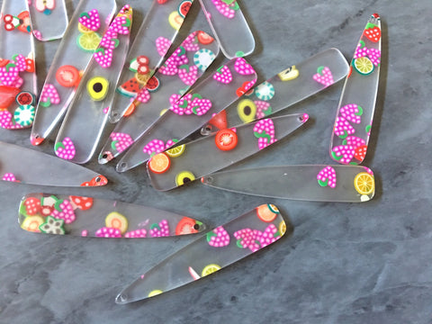Rainbow Fruit Beads, teardrop cutout acrylic 56mm Earring Necklace pendant boho, one hole top colorful acrylic DIY jewelry round