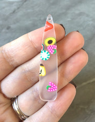 Rainbow Fruit Beads, teardrop cutout acrylic 56mm Earring Necklace pendant boho, one hole top colorful acrylic DIY jewelry round