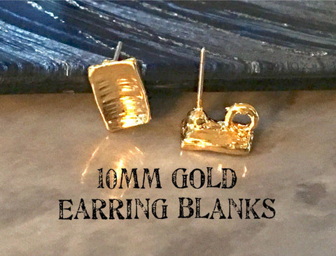 10mm Brushed Gold post earring rectangle blanks, gold square earring, gold stud earring, gold jewelry, gold dangle earring making