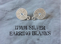 17mm SILVER woven post earring circle blanks, silver drop earring, silver stud earring, silver jewelry, silver dangle DIY earring makin