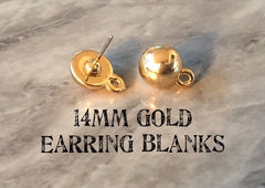 14mm Shiny Gold post earring round blanks, gold circle earring, gold stud earring, gold jewelry, gold dangle earring making