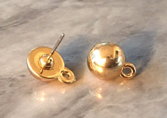 14mm Shiny Gold post earring round blanks, gold circle earring, gold stud earring, gold jewelry, gold dangle earring making