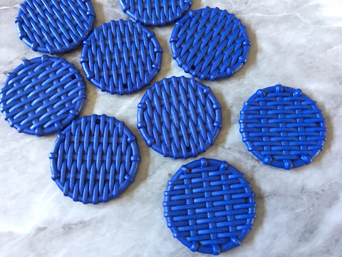 Royal Blue Ratton Acrylic Beads, circle cutout acrylic 38mm Earring Necklace pendant bead, one hole at top DIY blanks rattan straw hay dark