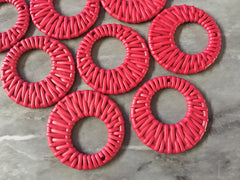Ratton PINK Acrylic Beads, round cutout acrylic 48mm Earring Necklace pendant bead, one hole at top DIY blanks rattan straw hay magenta