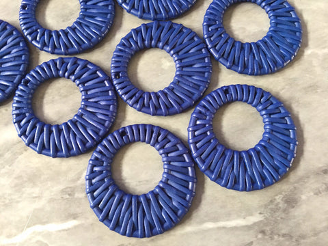 Ratton DARK BLUE Acrylic Beads, round cutout acrylic 48mm Earring Necklace pendant bead, one hole at top DIY blanks rattan straw hay royal